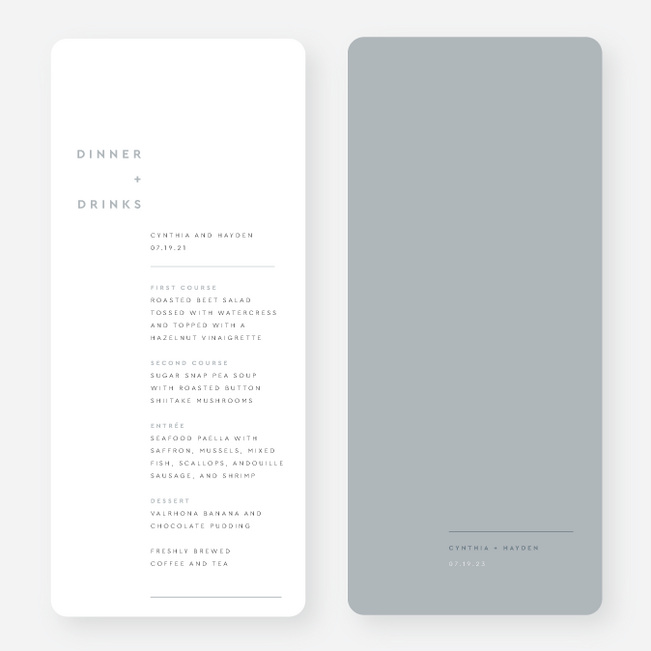 Perfectly Balanced Wedding Menus - Blue