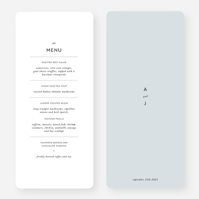 Headline Act Wedding Menus - Blue