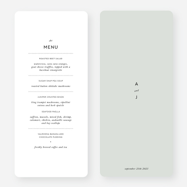 Headline Act Wedding Menus - Green