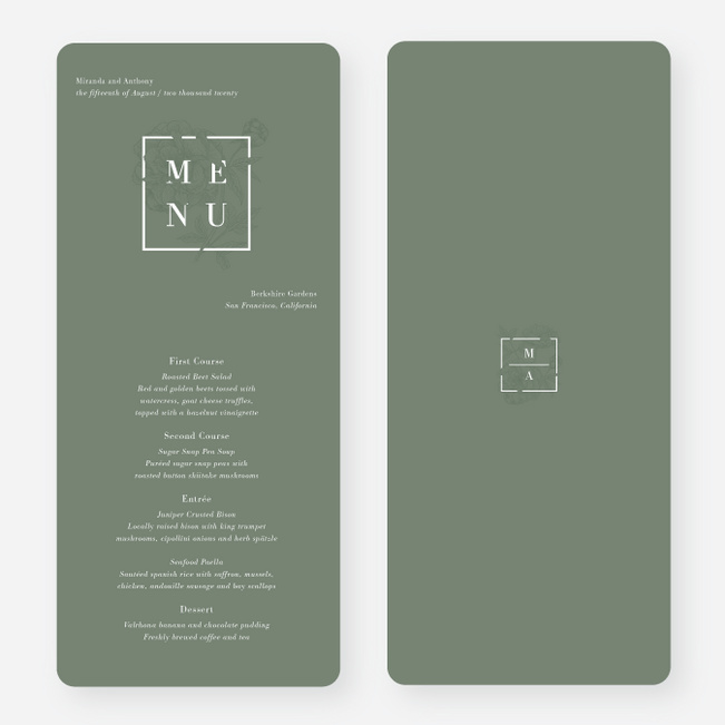 Vintage Inspired Wedding Menus - Green