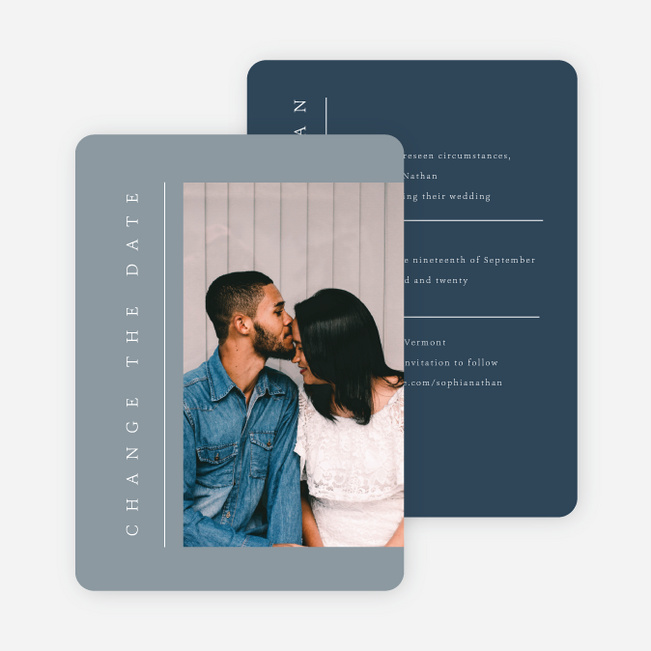 Classic Grid Wedding Postponement Cards - Blue
