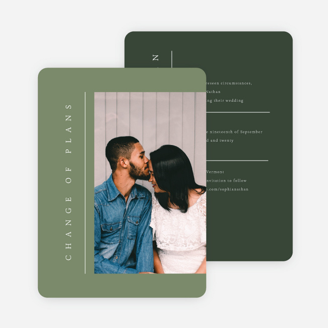 Classic Grid Wedding Postponement Cards - Green