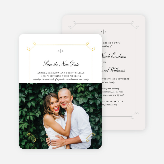 Foil Elegant Scroll Wedding Postponement Cards - Yellow
