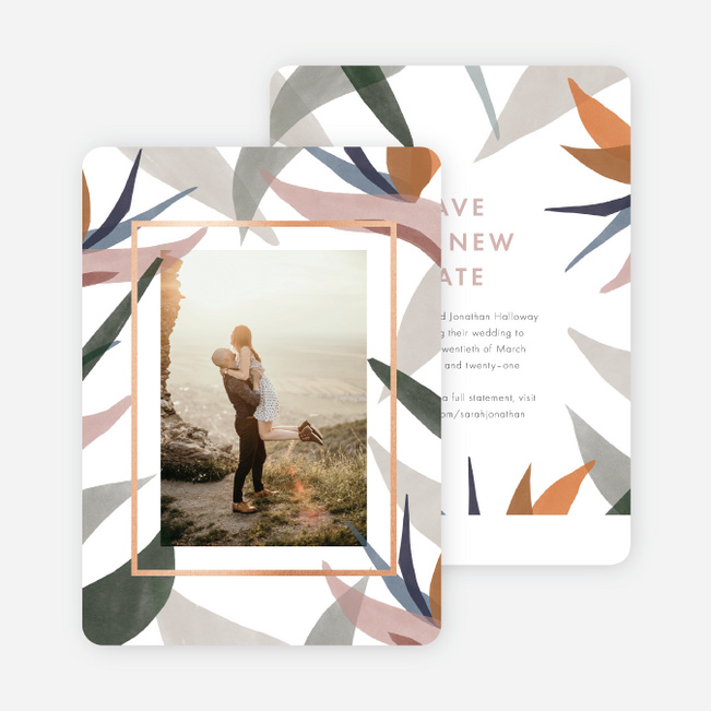 Foil Paradise Flowers Postponement Cards - Pink