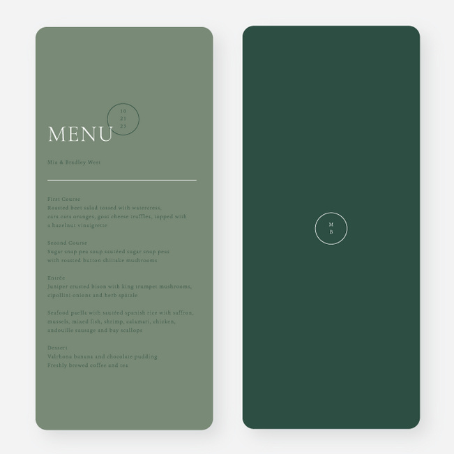 Artisanal Vibes Wedding Menus - Green