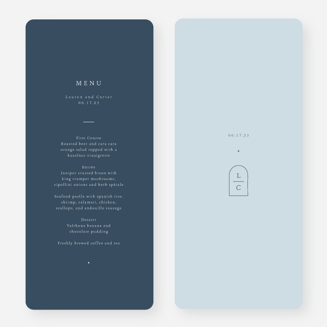 Devotion Wedding Menus - Blue