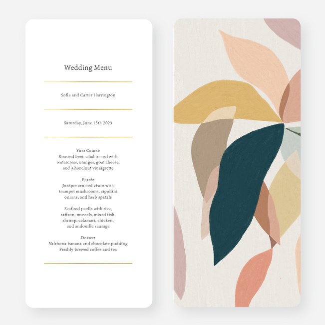 Foil Artistic Petals Wedding Menus - Yellow