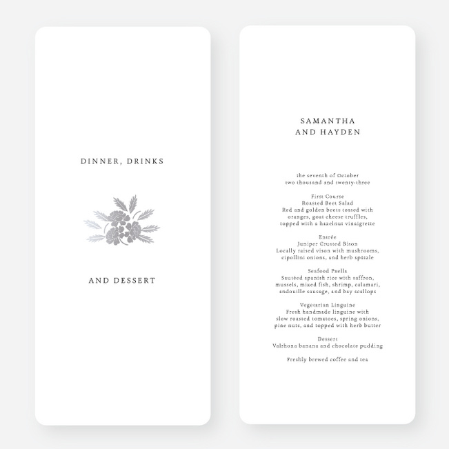 Foil Blossom Bouquet Wedding Menus - Gray