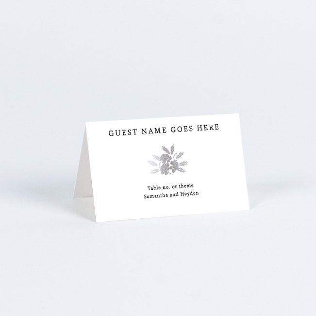 Foil Blossom Bouquet Wedding Name Cards & Place Cards - Gray