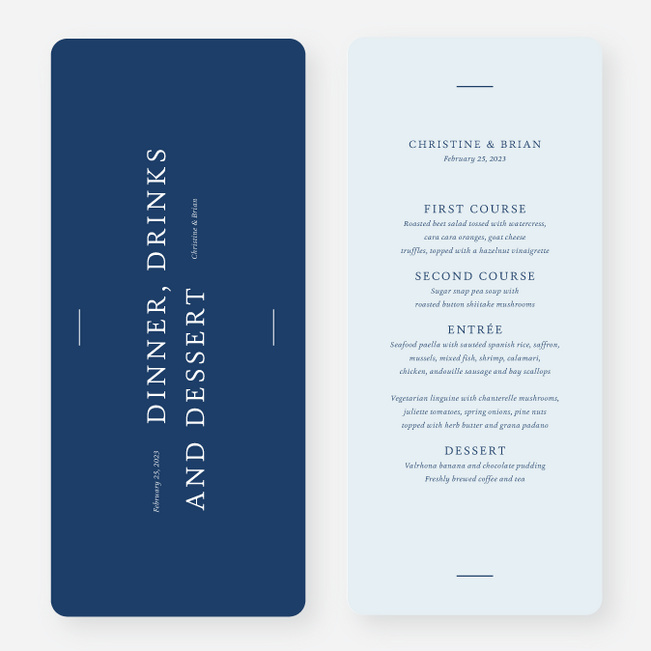 Road to Happiness Wedding Menus - Blue