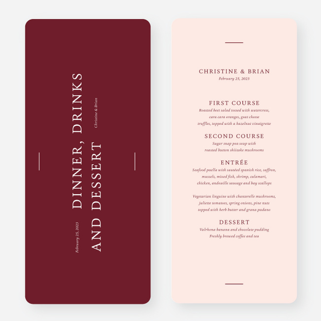 Road to Happiness Wedding Menus - Red