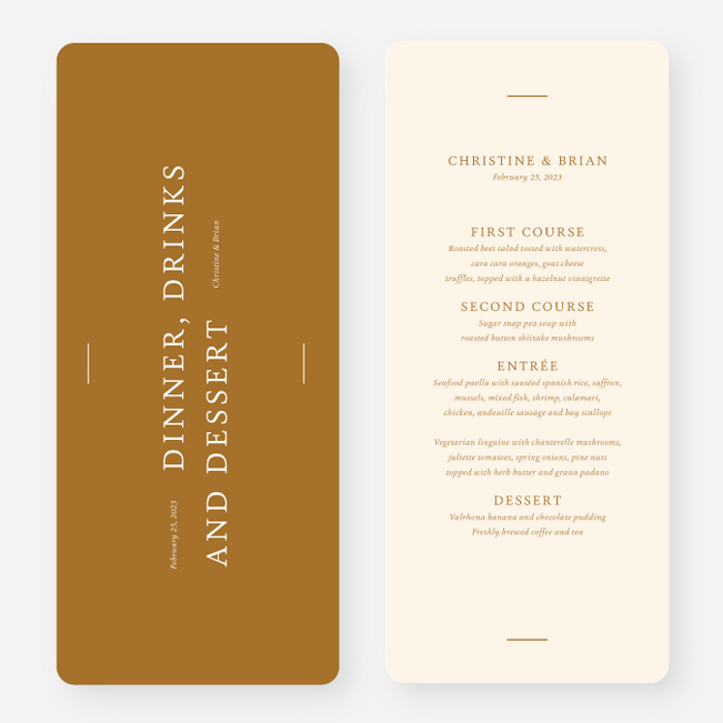 Road to Happiness Wedding Menus - Yellow