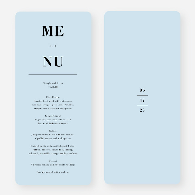 Truly Sublime Wedding Menus - Blue