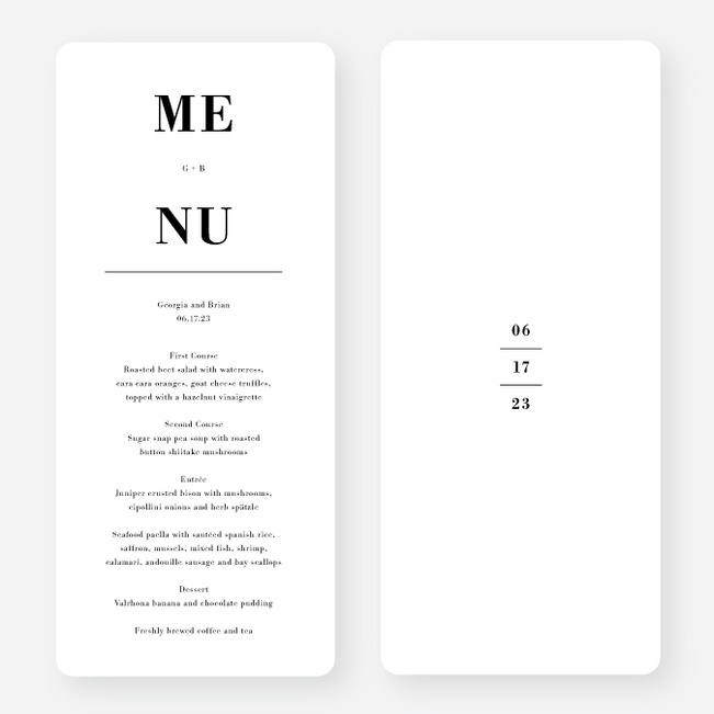 Truly Sublime Wedding Menus - White