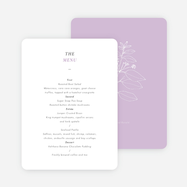 A Wonderful Feeling Wedding Menus - Purple