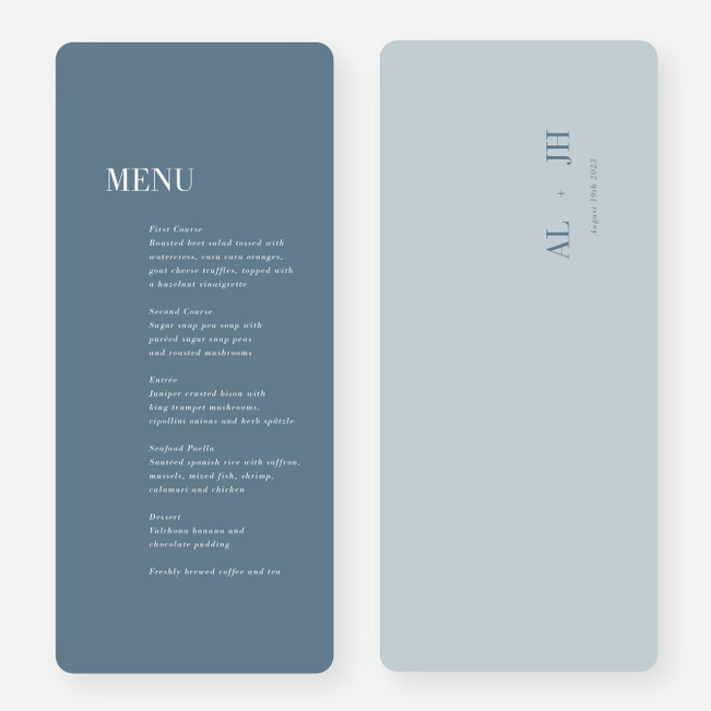 Two to Tango Wedding Menus - Blue