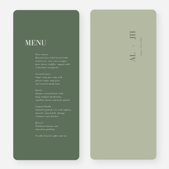 Two to Tango Wedding Menus - Green