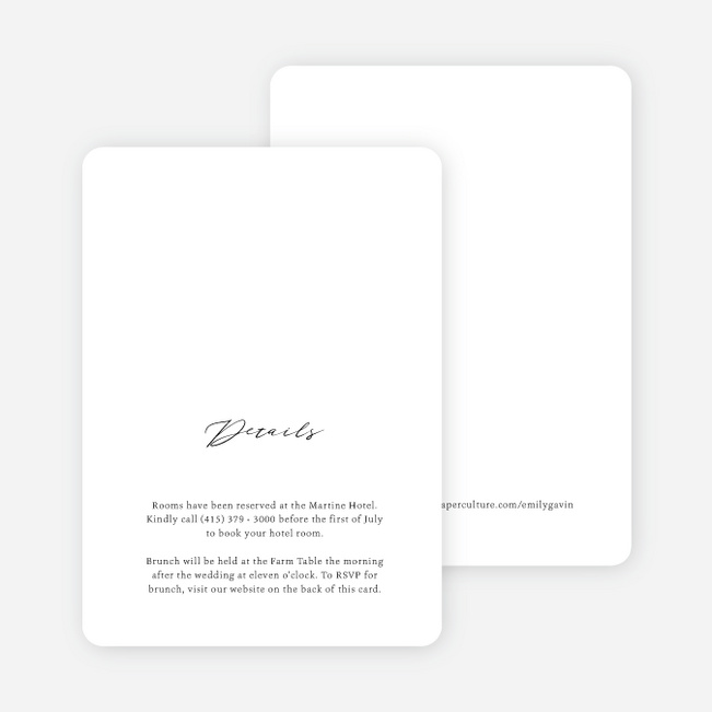 Sincerity Wedding Information Cards - White