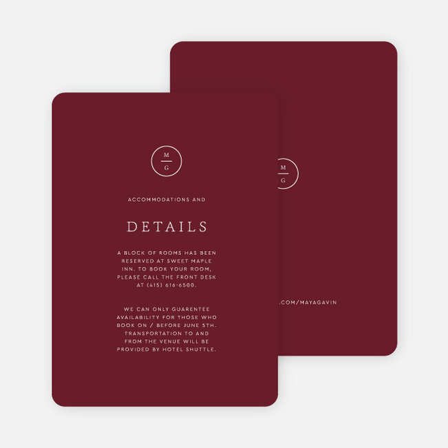 Timeless Monogram Wedding Information Cards - Red