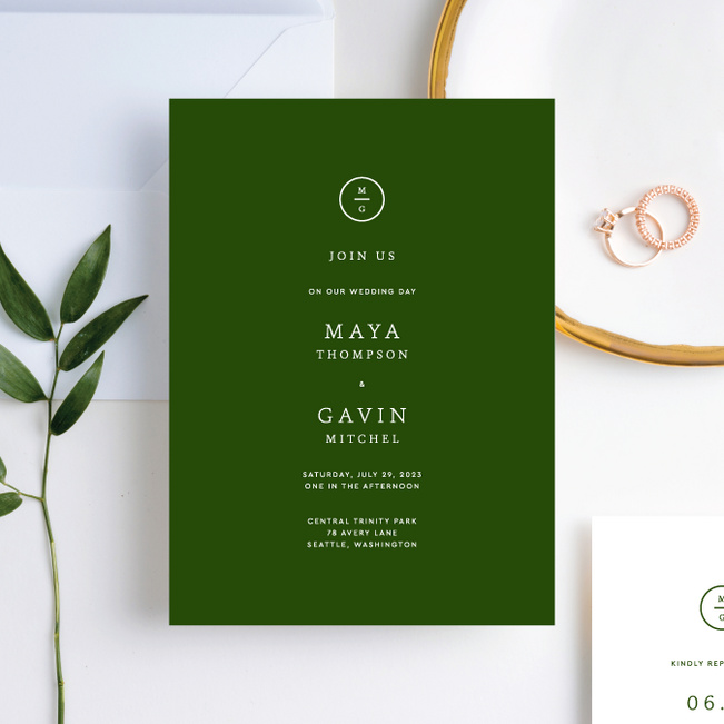 Timeless Monogram Wedding Invitation Suites - Green