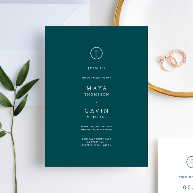 Timeless Monogram Wedding Invitation Suites - Blue