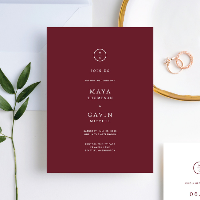 Timeless Monogram Wedding Invitation Suites - Red