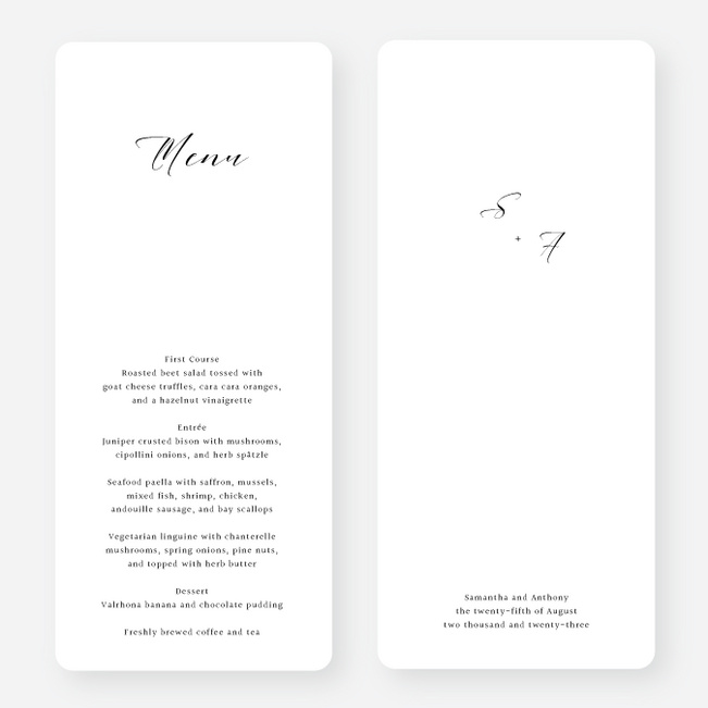 Openness Wedding Menus - White