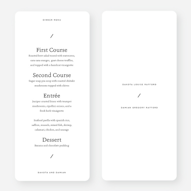 Beautiful Beginning Wedding Menus - White