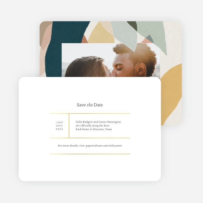 Foil Artistic Petals Save the Date Cards - Yellow