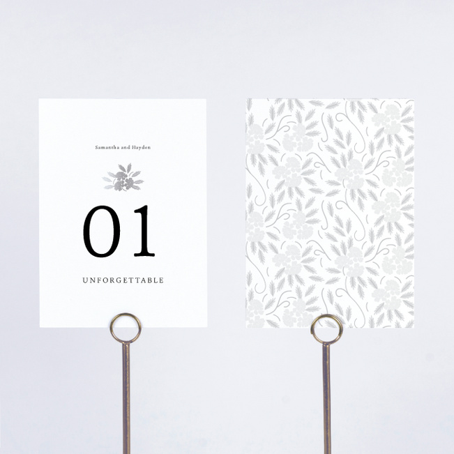 Foil Blossom Bouquet Wedding Table Cards - Gray