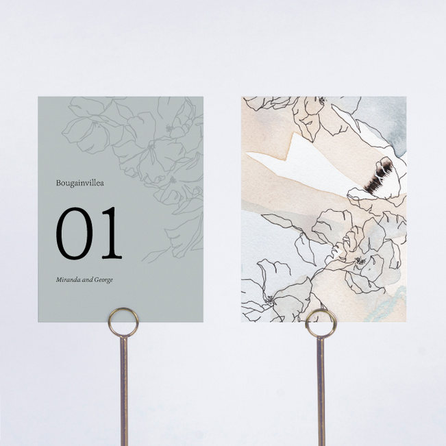 Gentle Flowers Wedding Table Cards - Green