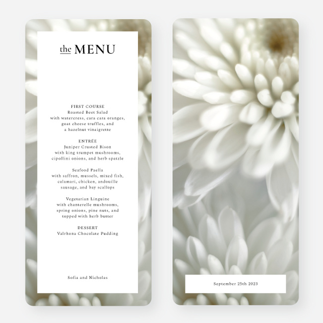 Tenderness Wedding Menus - White