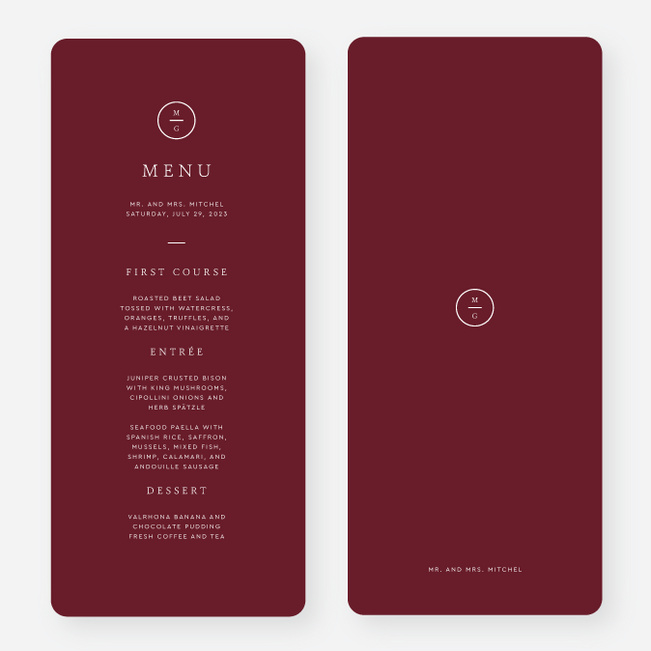 Timeless Monogram Wedding Menus - Red