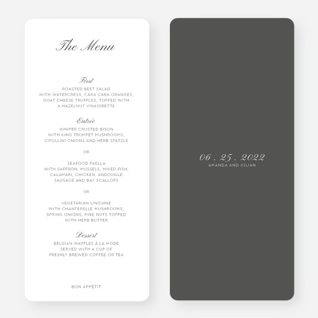 Lovely Classic Wedding Menus - Gray