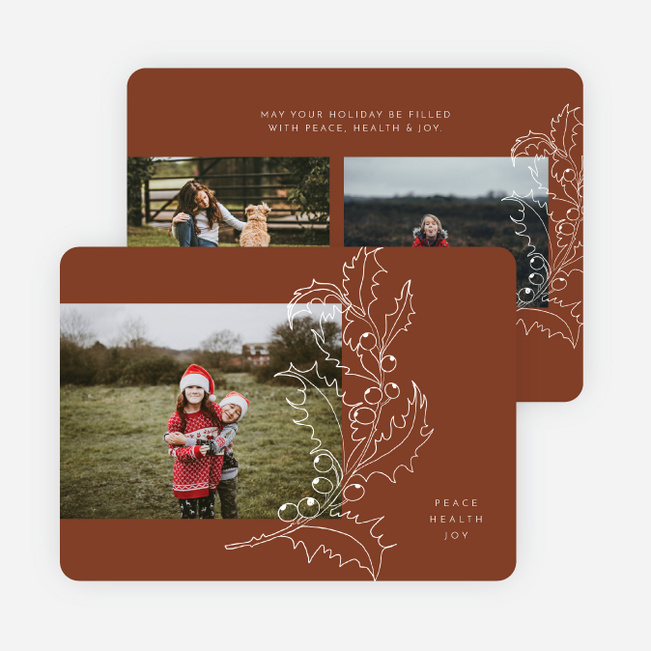 Holly Outline Multi Photo Holiday Cards - Brown