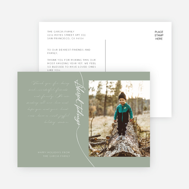Contemporary Blessed Tidings Christmas Photo Cards & Holiday Photo Cards - Green