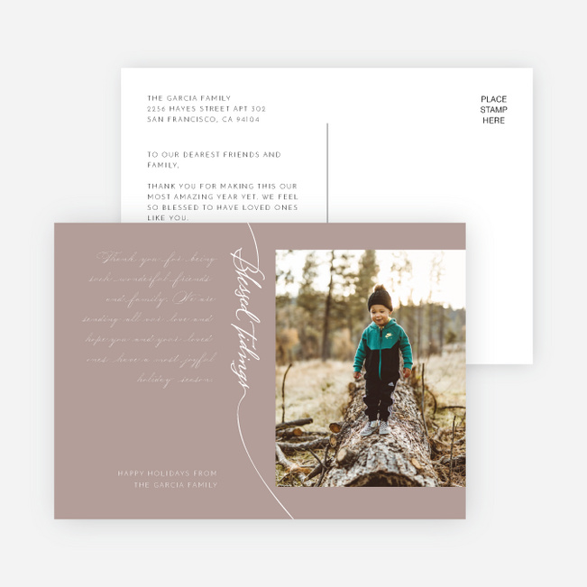 Contemporary Blessed Tidings Christmas Photo Cards & Holiday Photo Cards - Beige