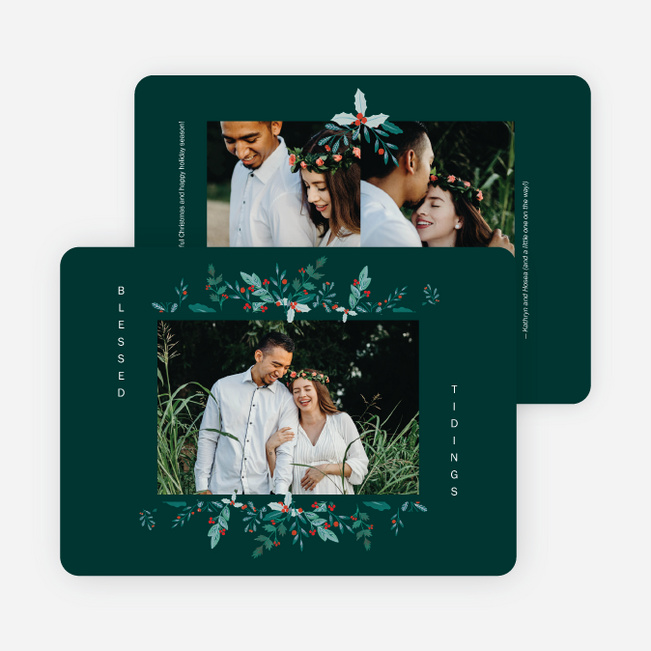 Holly Adornment Christmas Cards - Green