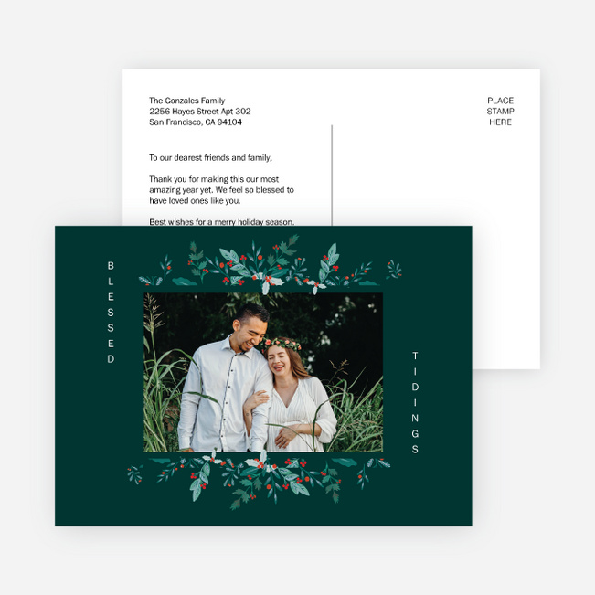 Holly Adornment Christmas Cards - Green