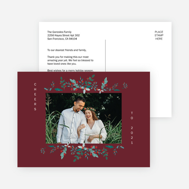 Holly Adornment New Year Cards and Invitations - Red