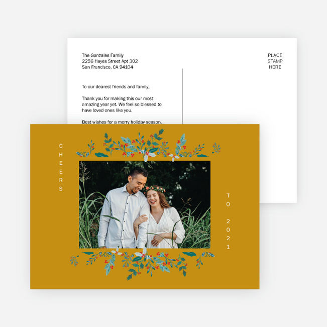 Holly Adornment New Year Cards and Invitations - Yellow
