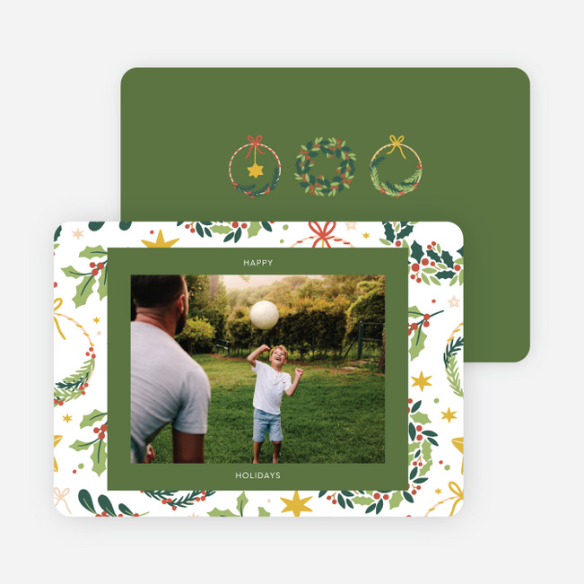 Stars and Wreaths Christmas Photo Cards & Holiday Photo Cards - Green