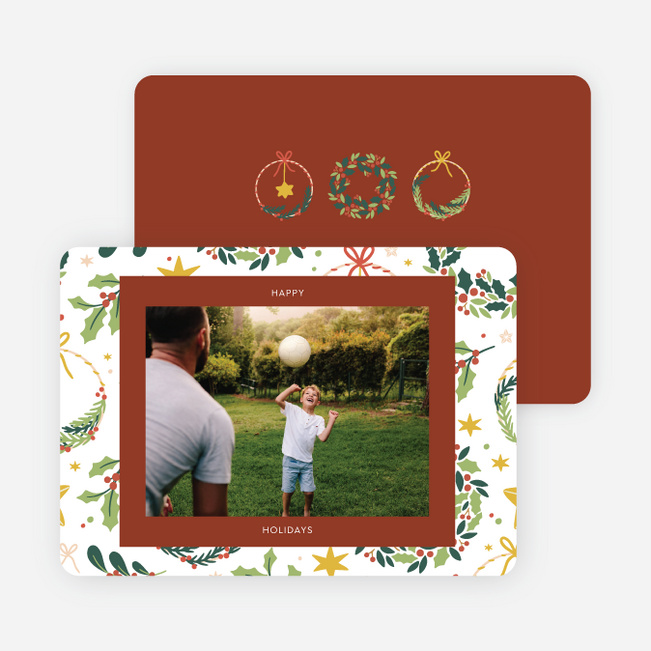 Stars and Wreaths Christmas Photo Cards & Holiday Photo Cards - Orange