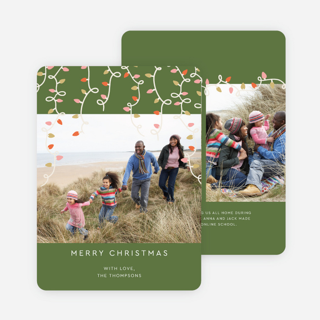 Unraveling String Lights Christmas Cards - Green