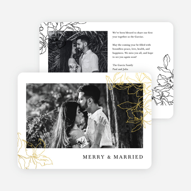 Foil Wispy Florals Multi Photo Holiday Cards - Yellow