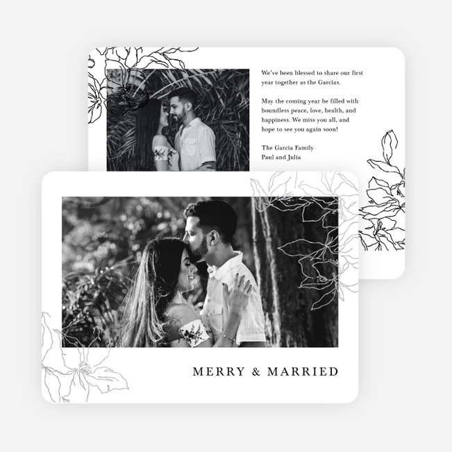 Foil Wispy Florals Multi Photo Holiday Cards - Gray