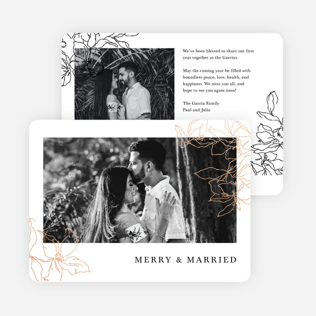 Foil Wispy Florals Multi Photo Holiday Cards - Pink