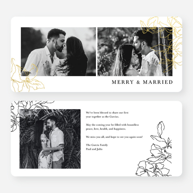 Foil Wispy Florals Multi Photo Holiday Cards - Yellow