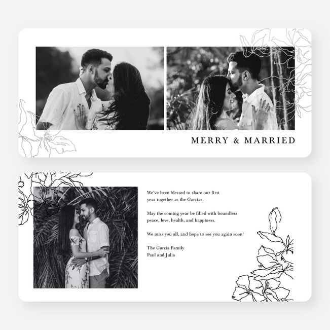 Foil Wispy Florals Multi Photo Holiday Cards - Gray