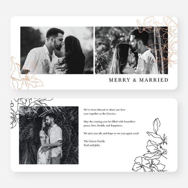 Foil Wispy Florals Multi Photo Holiday Cards - Pink